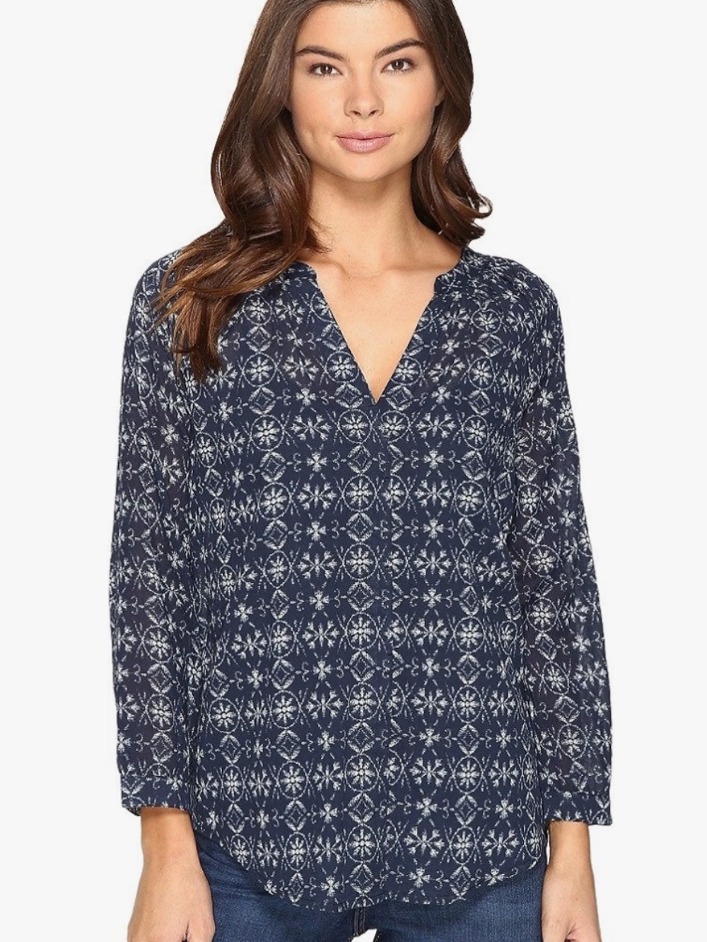 PAIGE Sammy Boho Floral Print V-Neck Popover Cotton Top Lightweight Size M